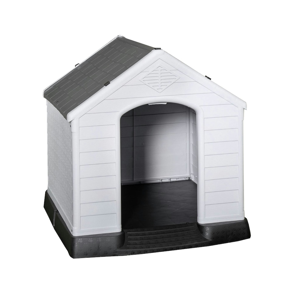 image 1 of 82 x 76cm Samuel Alexander Small Outdoor Plastic Dog House with Raised Bed White
