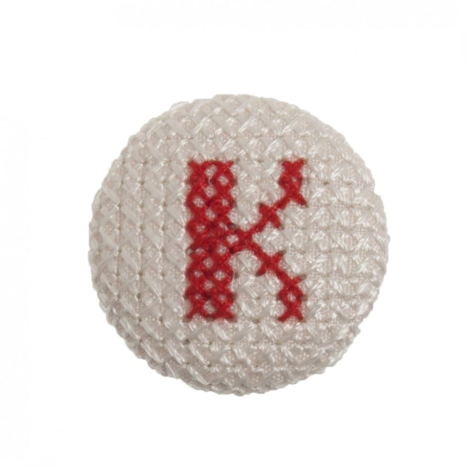 Trimits Red on White Letter K 25mm Cross Stitch Alphabet Buttons for Dressmaking - each