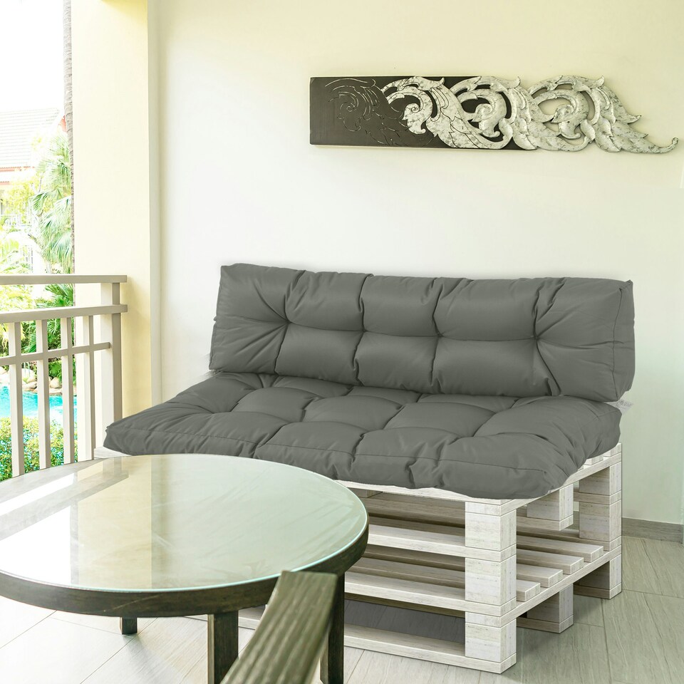 image 1 of Outsunny 2Pcs Garden Tufted Pallet Cushion Seat Pad, Back Cushion Patio