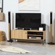 image 2 of HOMCOM TV Stand Cabinet for TVs up to 50 , TV Unit with 3 Compartments, Cable Management, TV Cabinet with Sliding Door for Living Room, Bedroom, Natural Wood Finish