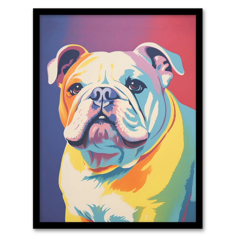 image 1 of British Bulldog Dog Pastel Tones Screen Home Decor Black Framed Wall Art Print A4