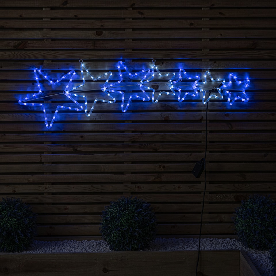 image 1 of 1.2m LED Rope Light 7 Star Silhouette Christmas Decoration in Cool White & Blue