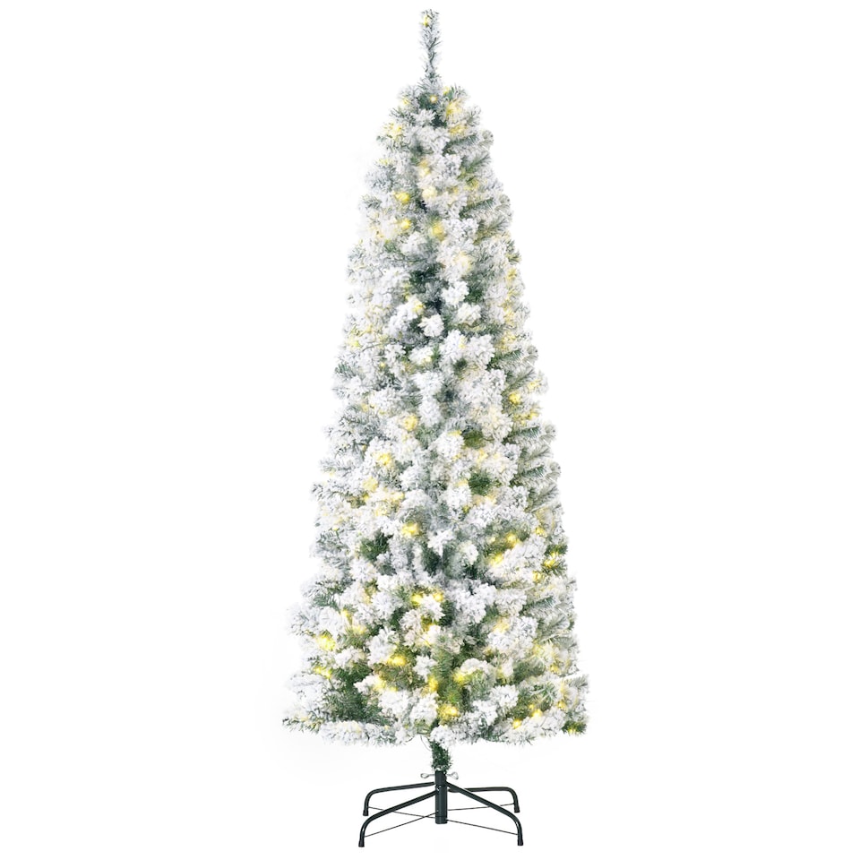 image 1 of HOMCOM 6FT Prelit Snow Flocked Christmas Tree w/ Light, Xmas Decoration Green