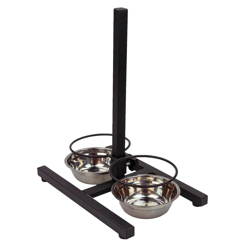 image 1 of KCT Adjustable Large Pet Stand with 2 Bowls Black | Silver