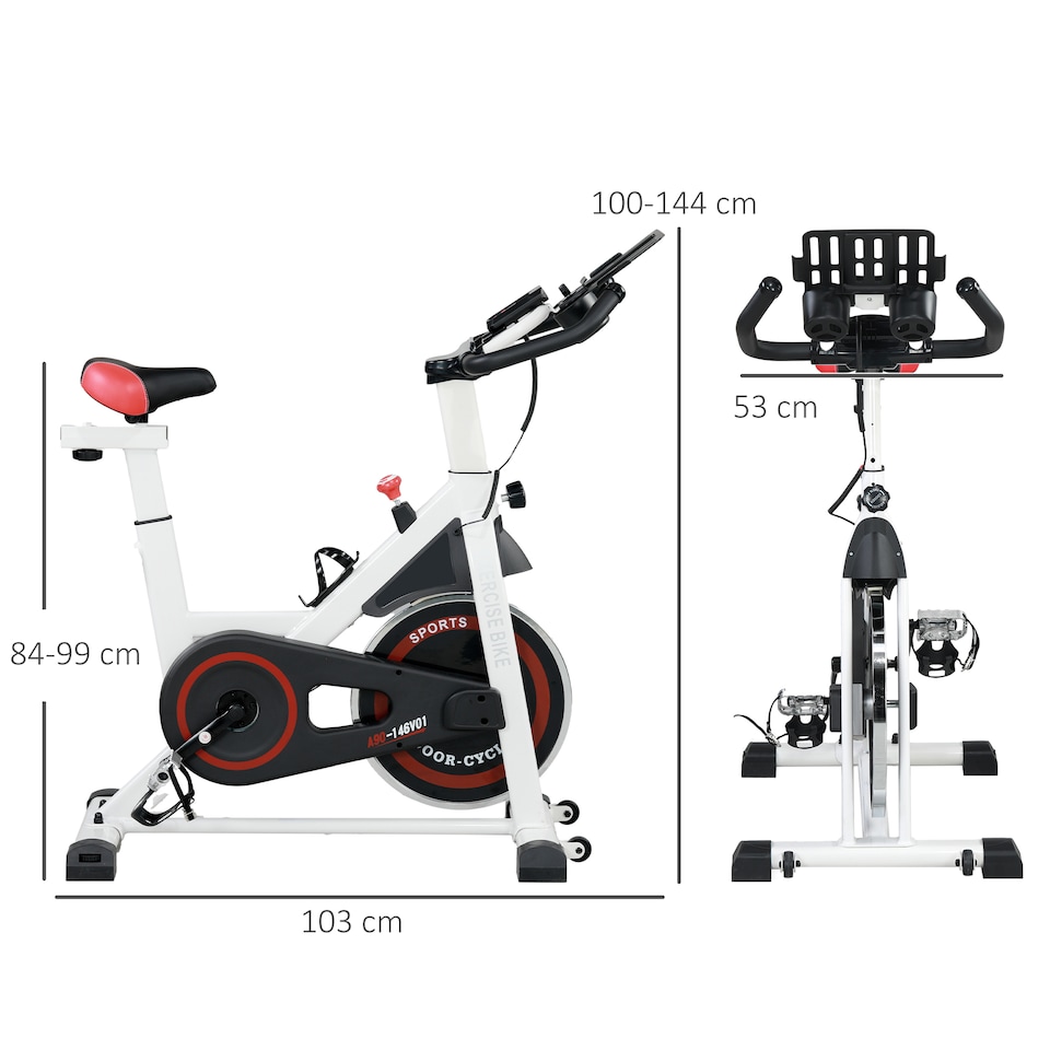 image 1 of HOMCOM 8kg Flywheel Exercise Bike with Adjustable Height, Resistance, White