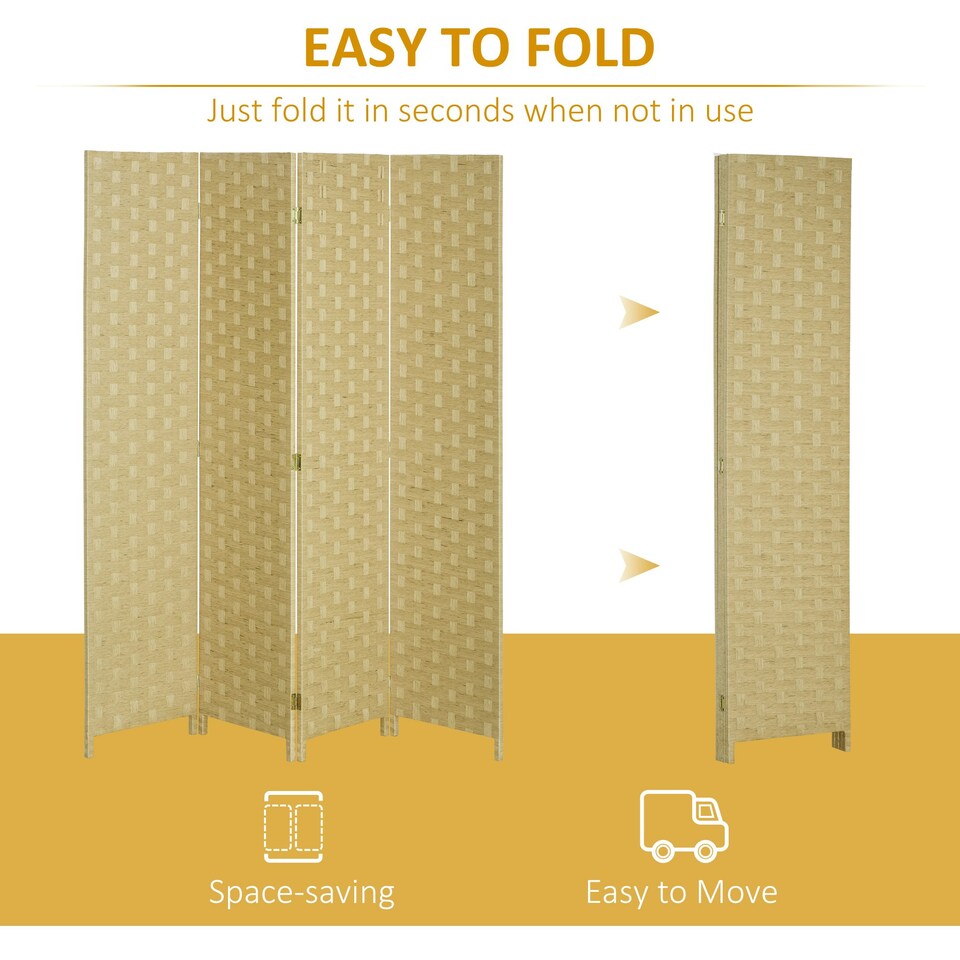 image 1 of HOMCOM 4 Panel Folding Room Dividers for Wall, Privacy Screen Panels, Brown Brown | 4 panels