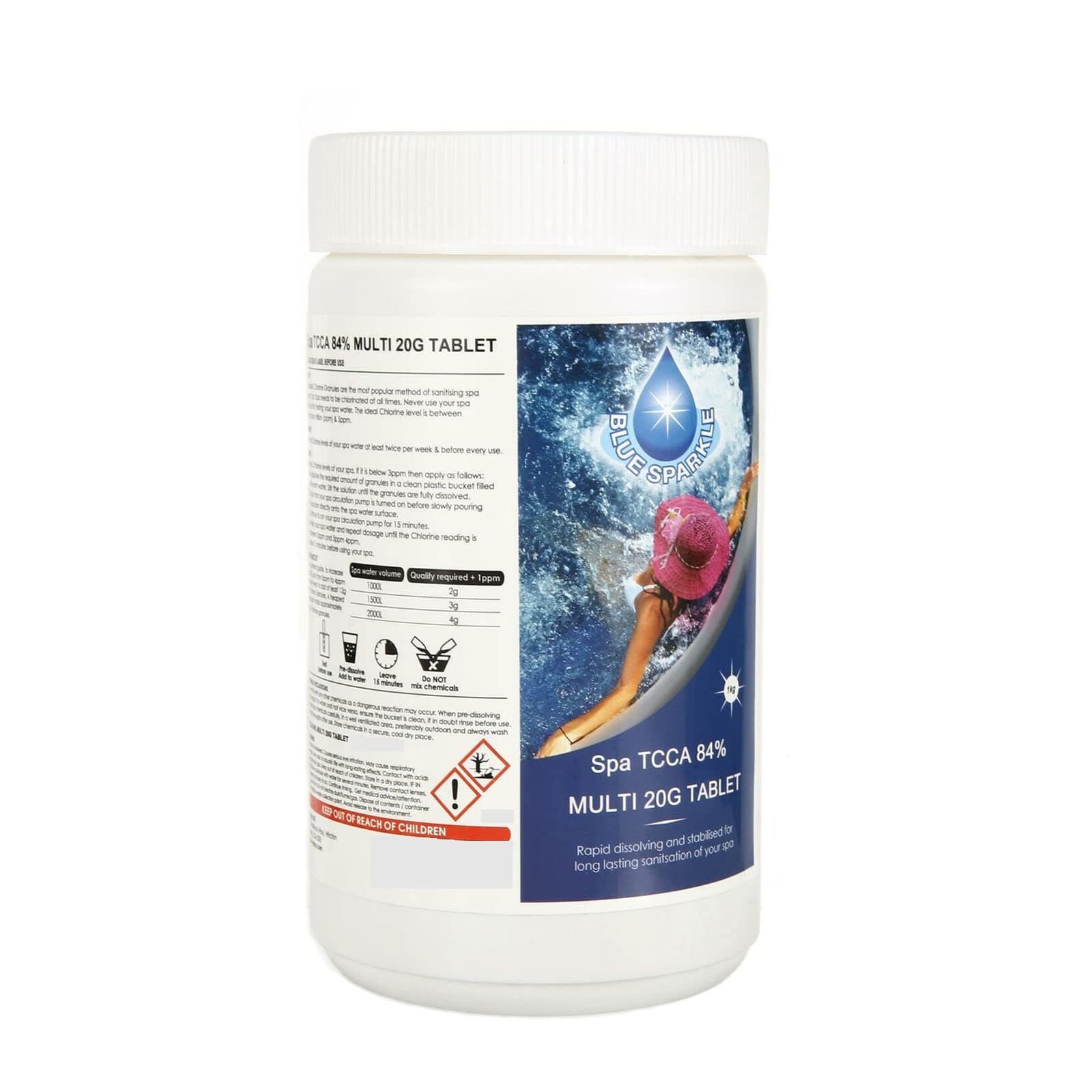 1 Kg Chlorine 4-in-1 Dispenser Multifunction Tablets Stabiliser, Algaecide and Clarifier for Hot Tubs & Pools