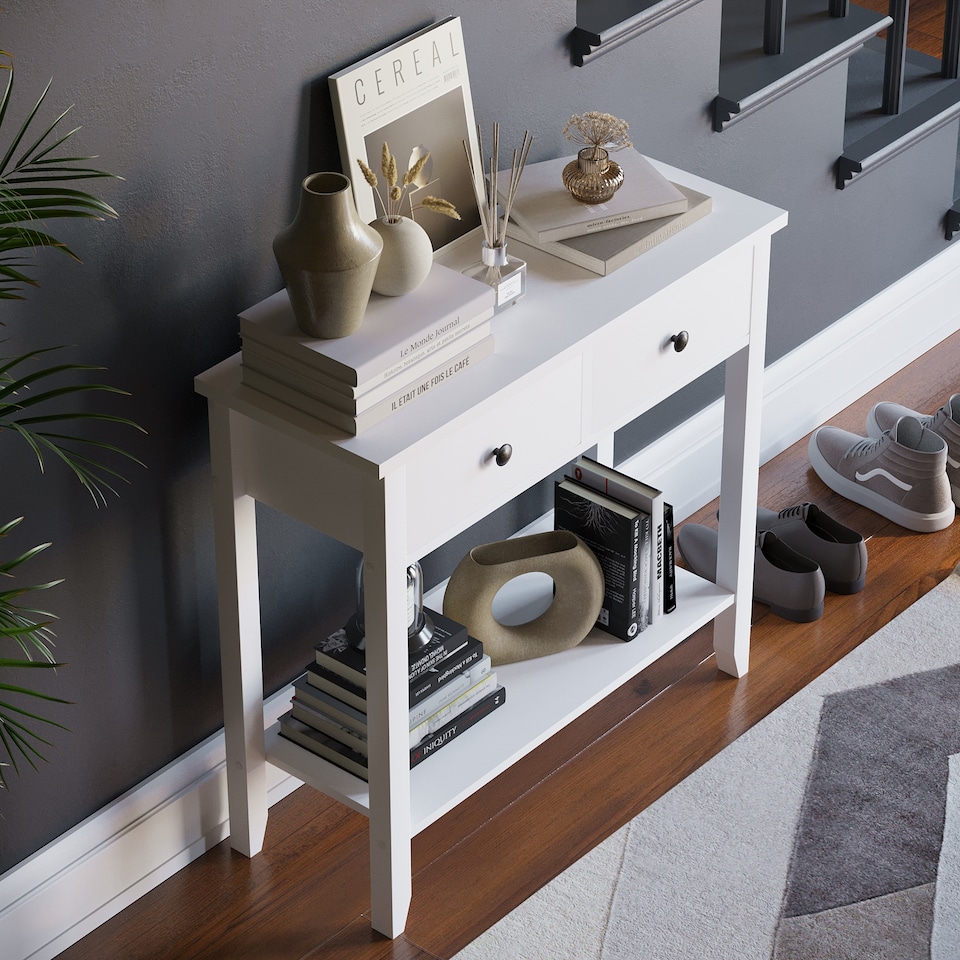 image 1 of Vida Designs Windsor 2 Drawer Console Table With Shelf, White