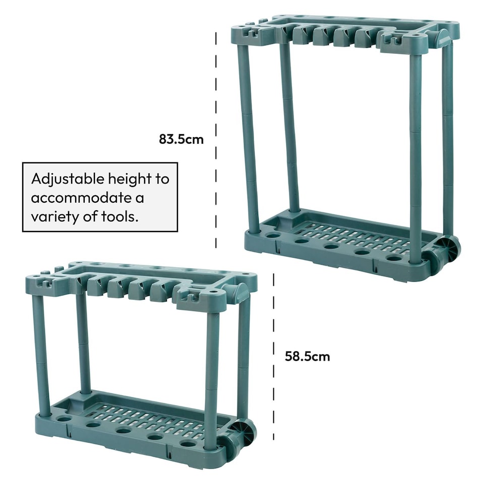 image 1 of KCT Garden Tool Storage with Wheels Rack Organiser for Shed Garage Accessories Spade Holder Tidy Solutions Freestanding Plastic