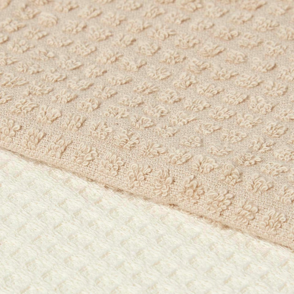 image 1 of Homescapes Rooster Waffle Cotton Tea Towels - Set of 2 | Cream | One size | 2