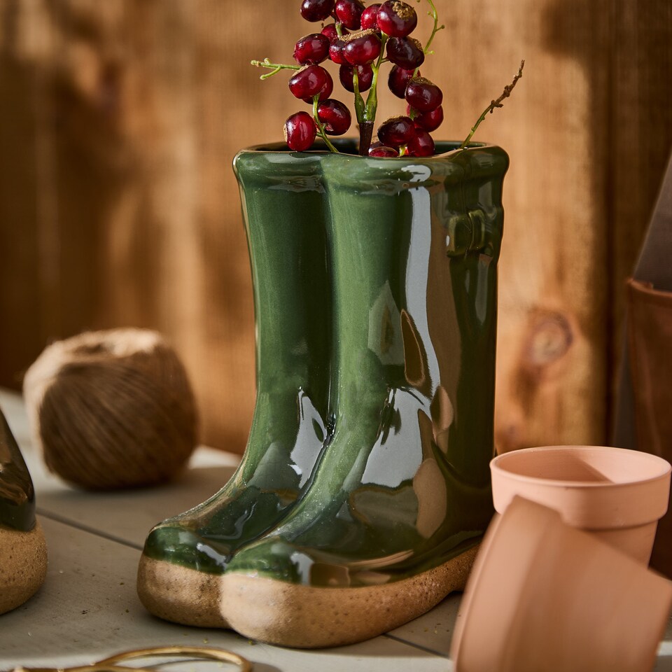 image 1 of Set of 2 Small and Large Dark Green Wellington Indoor Outdoor Garden Planter | Green | Green