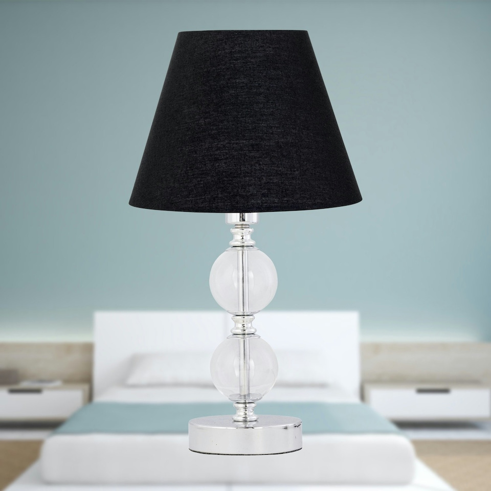 image 1 of Chrome Two Ball Table Lamp with Black Shade Chrome | Black