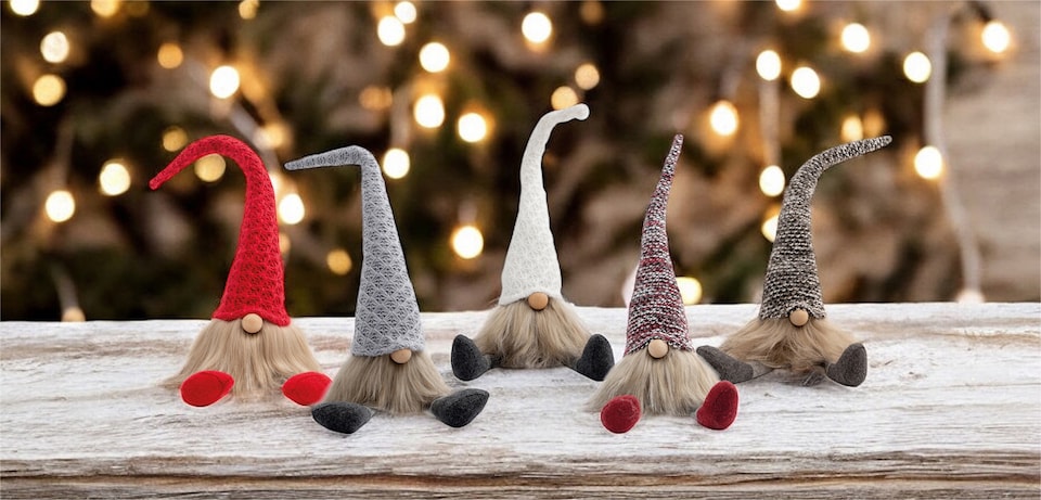 image 1 of St Helens FABRIC SANTA-GONK DECORATION - Grey Hat