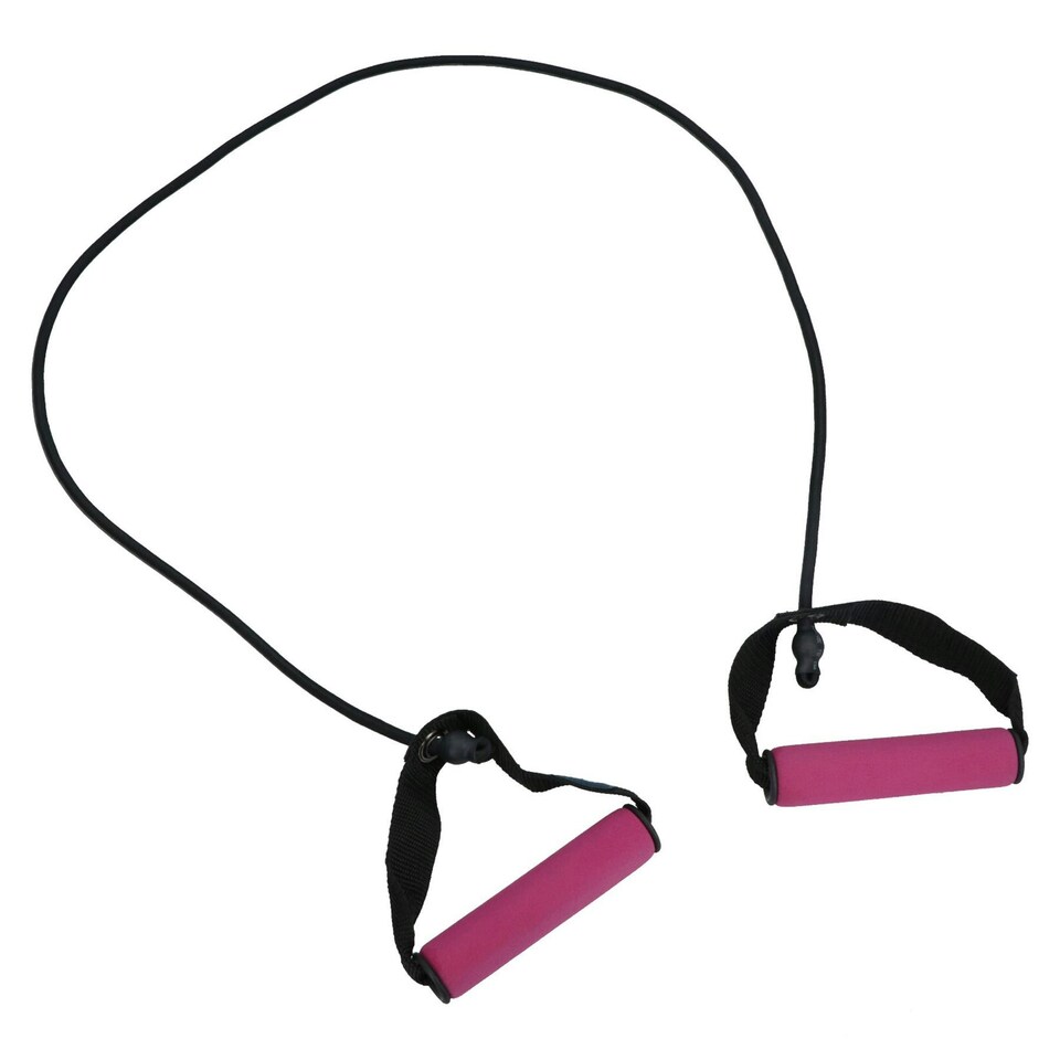 image 1 of Medium Resistance Tube Bands with Handles Yoga Gym Workout Fitness Exercise