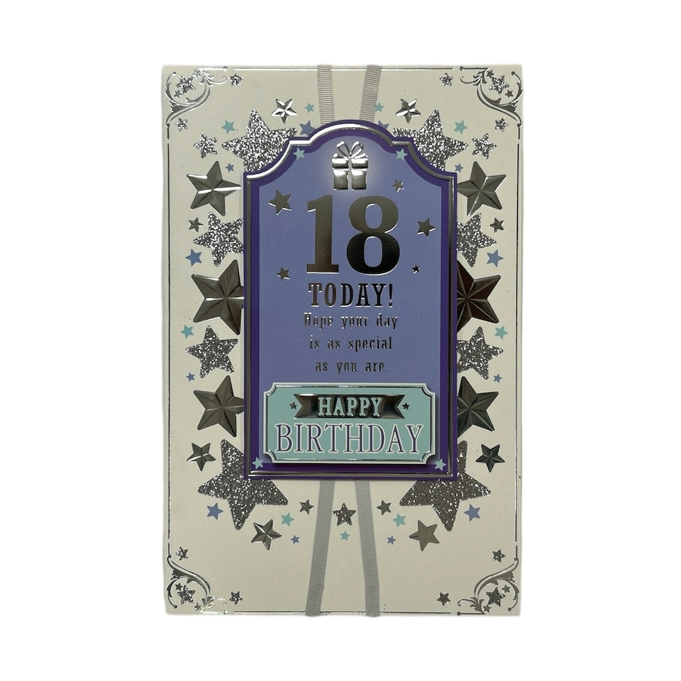 image 1 of Age 18 Male Silver Stars Birthday Card