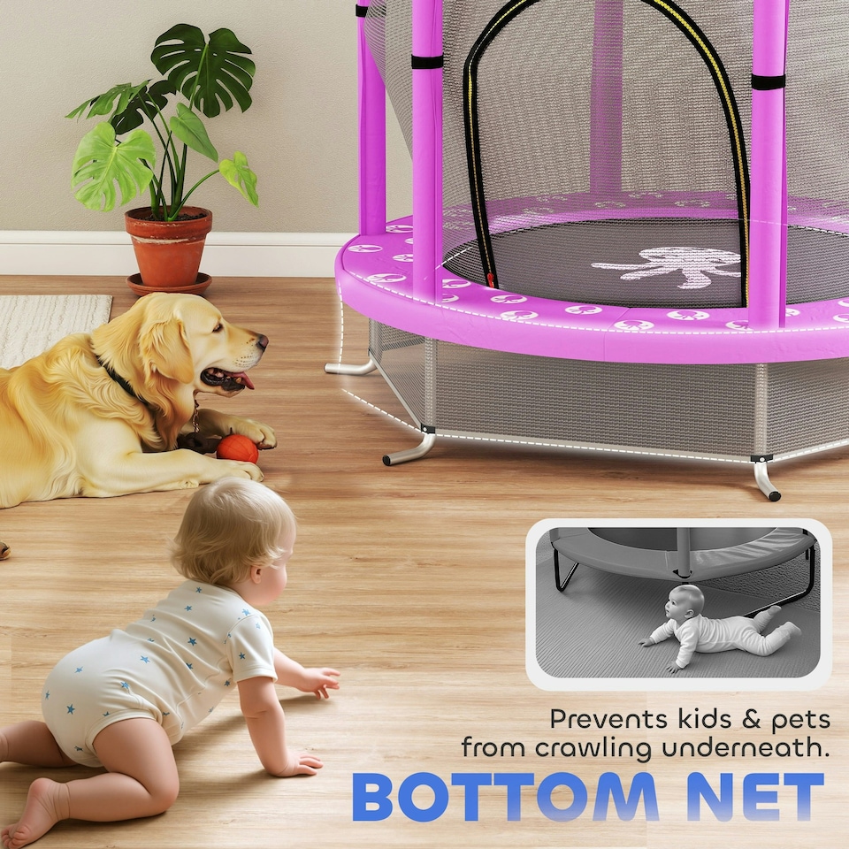 image 1 of AIYAPLAY 4.6FT Kids Trampoline with Safety Enclosure Net, Purple