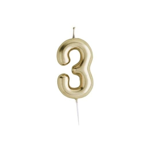 Metallic Gold Number 3 Shaped Candle