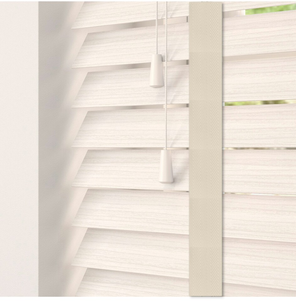 image 1 of 120cm White Oak Faux Wood Venetian Blinds with Tapes (120cm Drop) | White | White