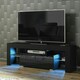image 5 of TV Unit 130cm Black Gloss Door Black Matt Body with Glass Shelves Free LED Black