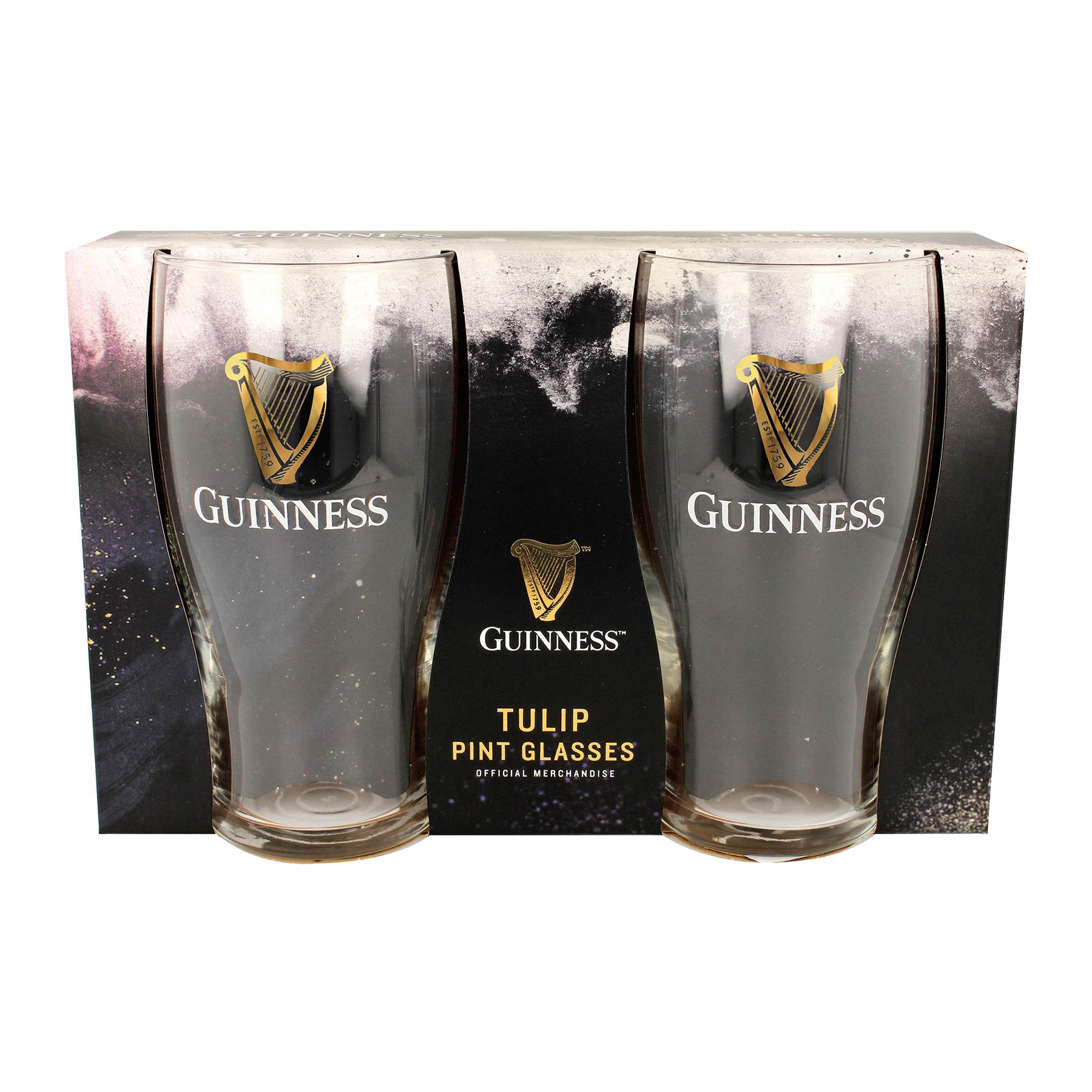 Guinness Tulip Pint Glass Set - 2 Piece Large Reusable Glass Craft Beer Drinking Tulip Lager Ale Pub Kitchen Tumbler Cups Set