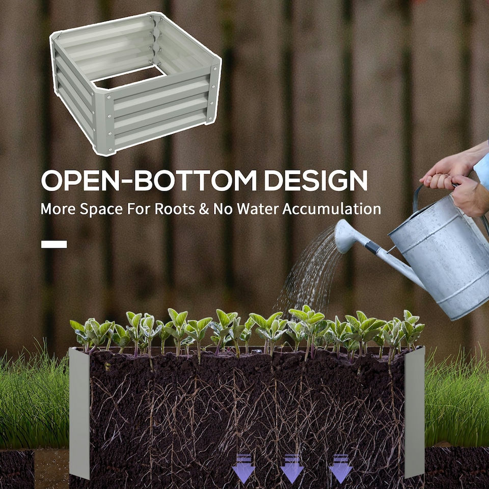 image 1 of Outsunny Set of 2 Raised Garden Bed Galvanised Planter Box, Light Grey