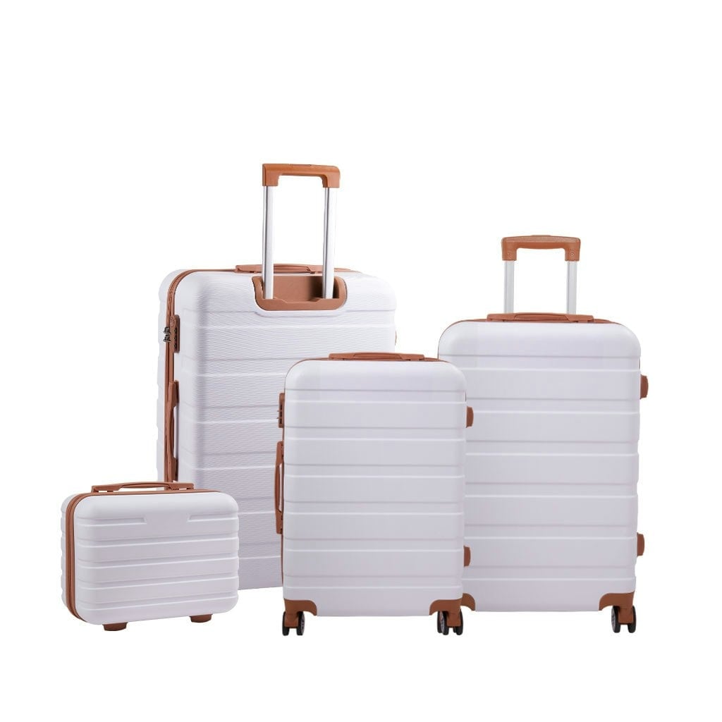 Living and Home 4 Wheels Lockable Travel Suitcase Set of 4 - 28+24+20+14 Inch with White Brown | White | 4