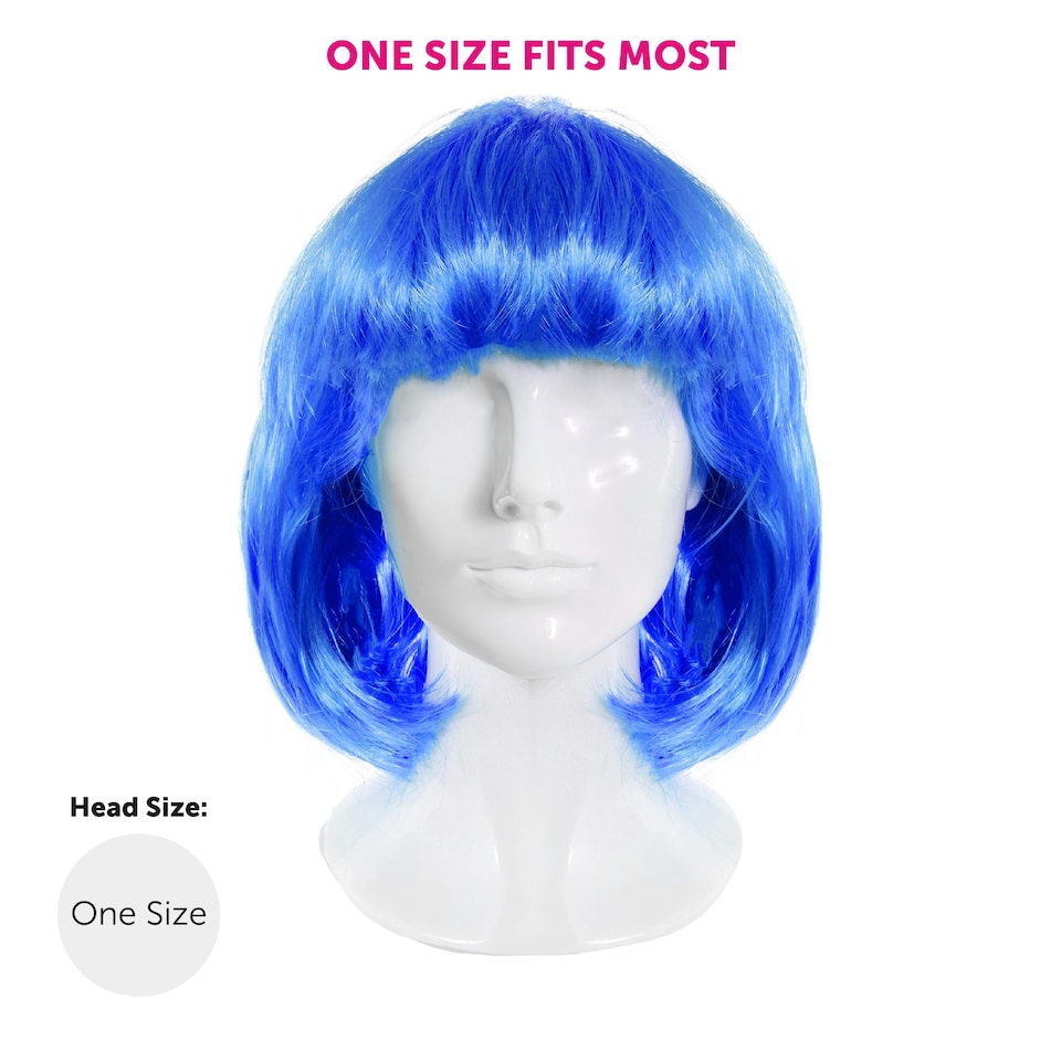 image 1 of Adult Blue Bob Wig – Colourful Fancy Dress Hairpiece for Costumes & Parties Blue | One Size