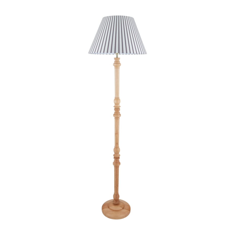 image 1 of Julian - Natural Wood 161cm Floor Lamp with Striped Linen Shade