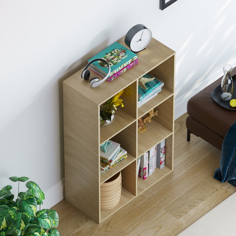 image 1 of Vida Designs Durham 2x3 Cube Storage Bookcase Display Unit, Oak