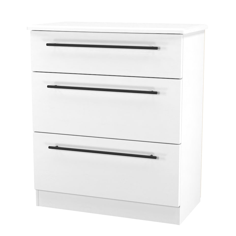image 1 of Howard 3 Drawer Deep Chest of Drawers in White Ash (Ready Assembled) | White | White Ash