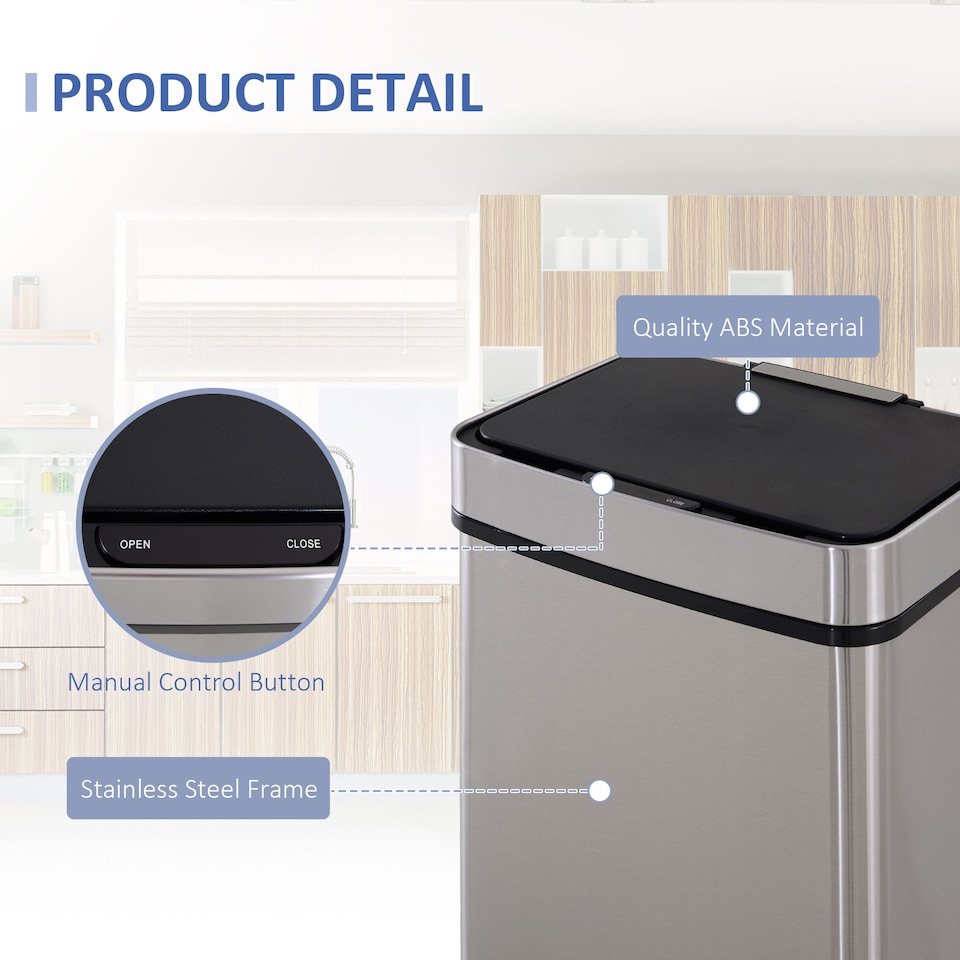 image 1 of HOMCOM Motion Sensor Rubbish Bin, 3 Compartments Removable Lid Stainless Steel