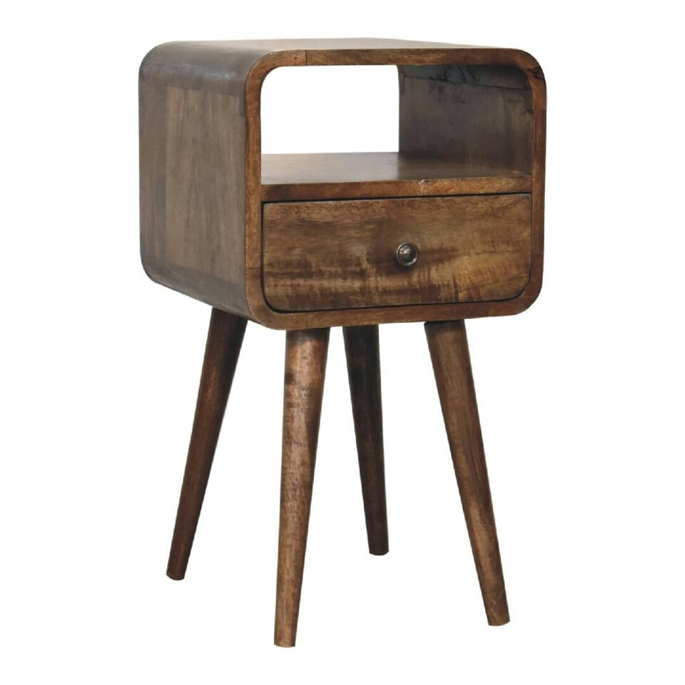 image 1 of Mini Curved Grey Washed Bedside with Open Slot Grey