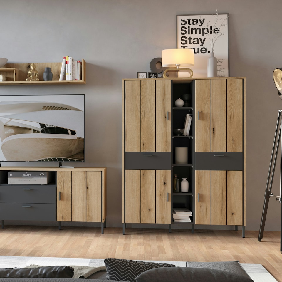 image 1 of Arundel Wardrobe 4 Door 2 Drawer in Oak/Grey