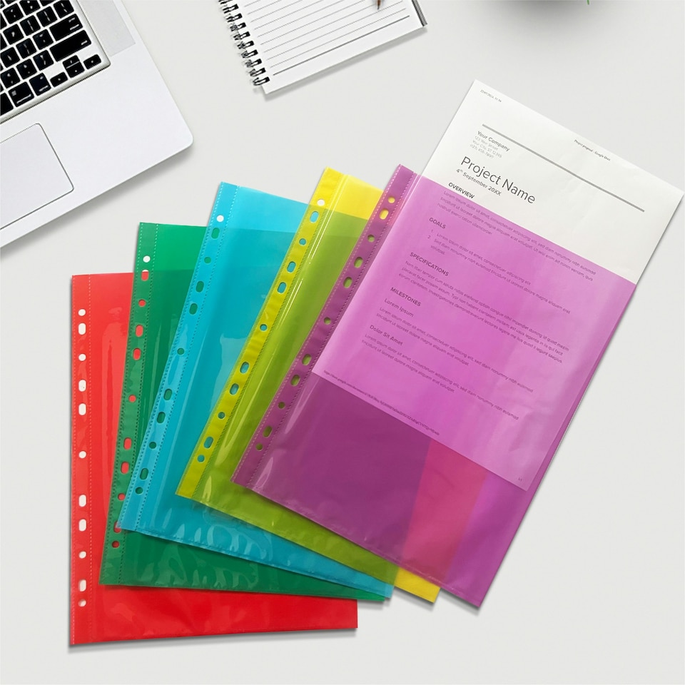 image 1 of Pack of 250 A4 Blue Clear Punched Pockets by Janrax