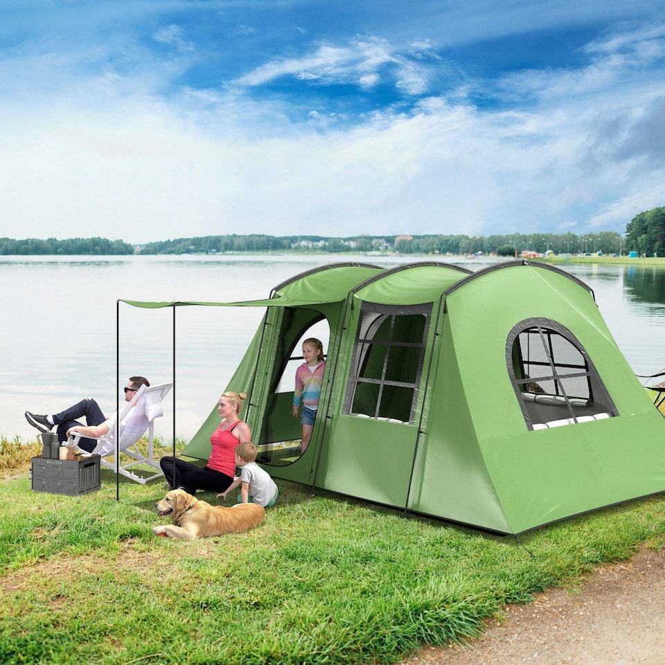 image 1 of Outsunny 3-4 Man Tunnel Tent with Sewn in Floor, 3000mm Waterproof 
