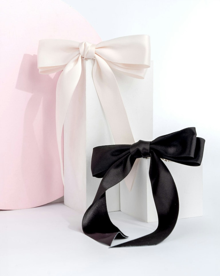 image 1 of Brushworks Satin Hair Bow Duo – Black & White