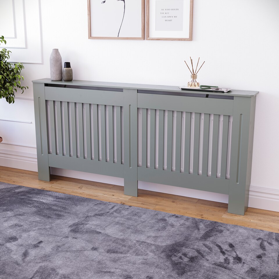 image 1 of Vida Designs Chelsea Radiator Cover Painted MDF Slatted Cabinet, Grey, 172cm
