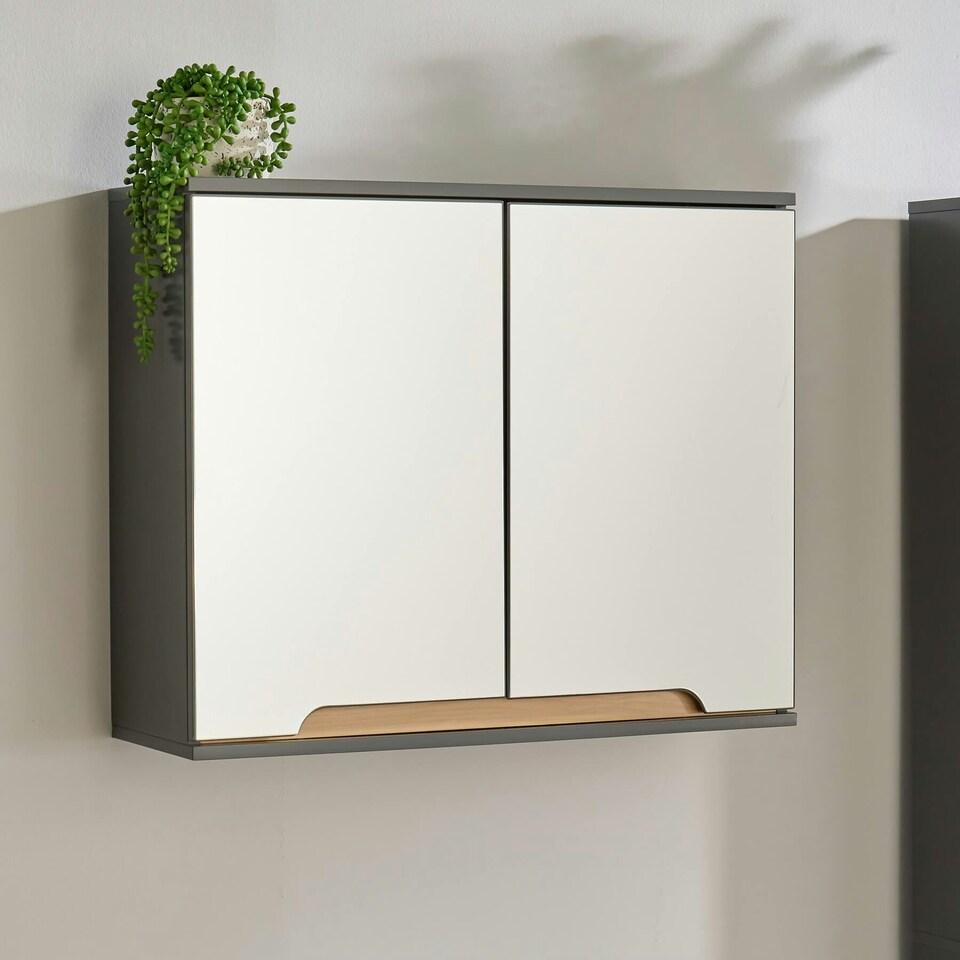 image 1 of Bathroom Cabinet Wall Mounted Mirrored Vanity Storage Organiser Grey