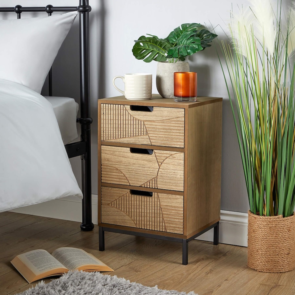 image 1 of Chest Of Storage Drawers Solid Wooden Geometric Design Bedroom Organiser | Brown