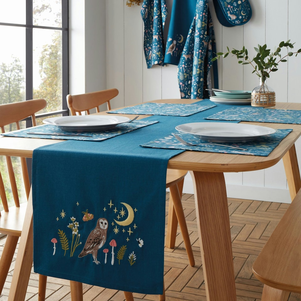 image 1 of Catherine Lansfield Enchanted Twilight Animals Cotton Dining Placemat 4 Pack Navy Blue Blue | Navy Blue