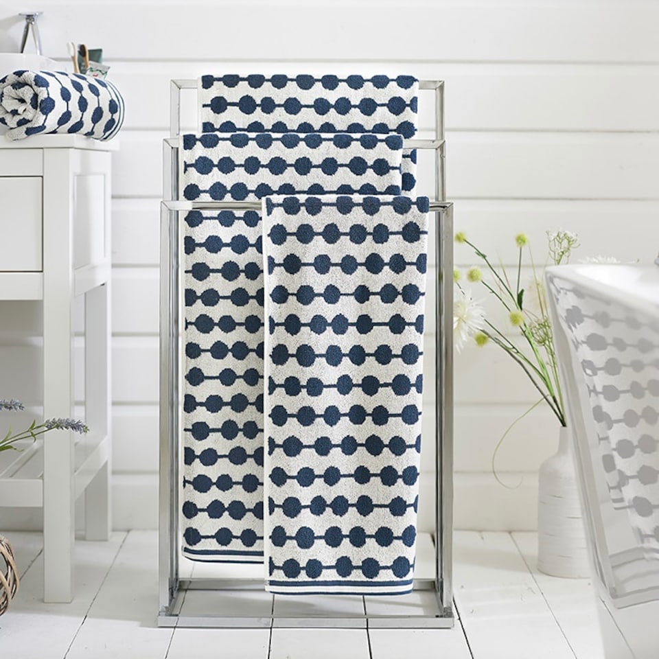 image 1 of Bobbles 100% Cotton Towels – Supersoft, 550 GSM, Yarn-Dyed Jacquard, Absorbent & Stylish in Orange & Marine Blue Orange | White | Bath towel