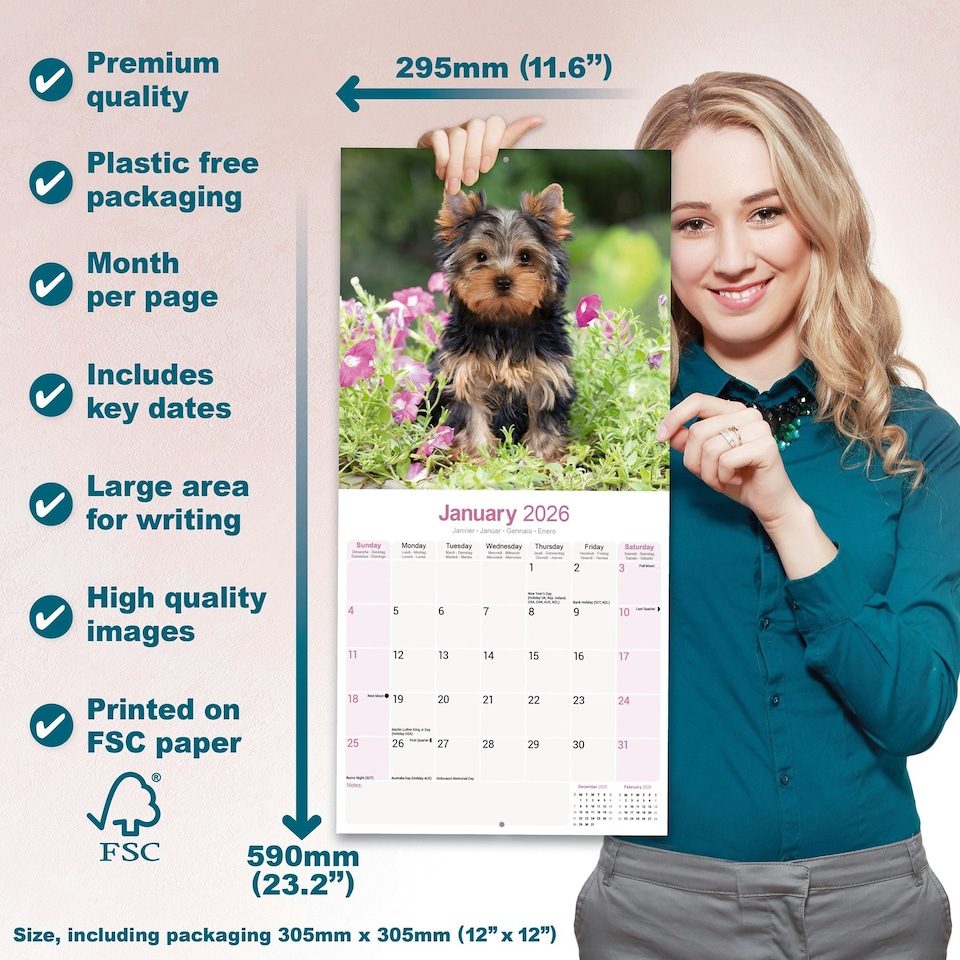 image 1 of Yorkshire Terrier 2026 Calendar | Square Wall Calendar | Dog Breed Gift | Plastic Free Packaging | by Avonside Publishing