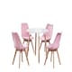 image 1 of 5PCs Dining Set - a White Round Dining Table & Set of 4 White Lorenzo Tulip chairs with Padded Seat | Pink