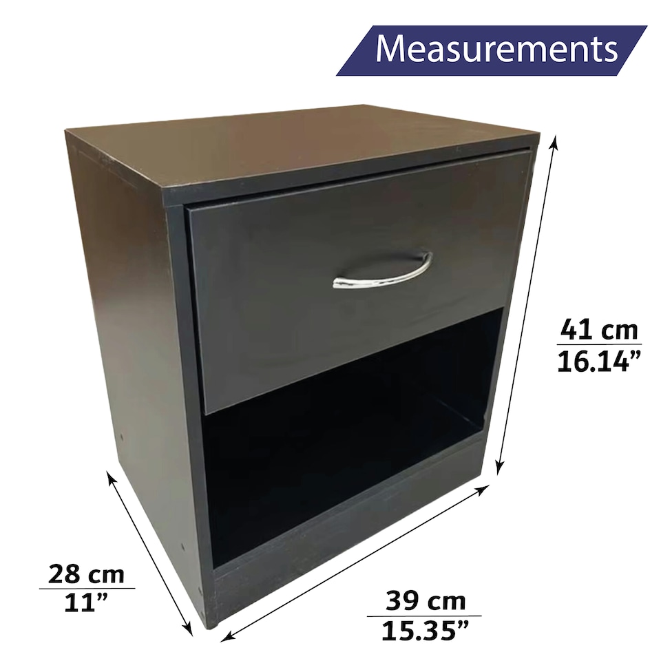 image 1 of Chest Of 1 Drawers Bedroom Wooden Furniture Bedside Wood Cabinet Storage Side Table - Black