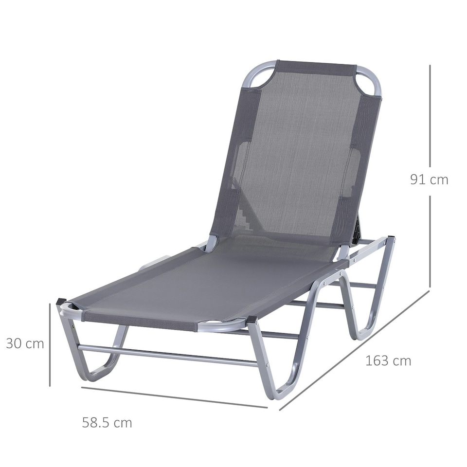 image 1 of Outsunny Sun Lounger Relaxer Recliner with 5-Position Adjustable Backrest Silver