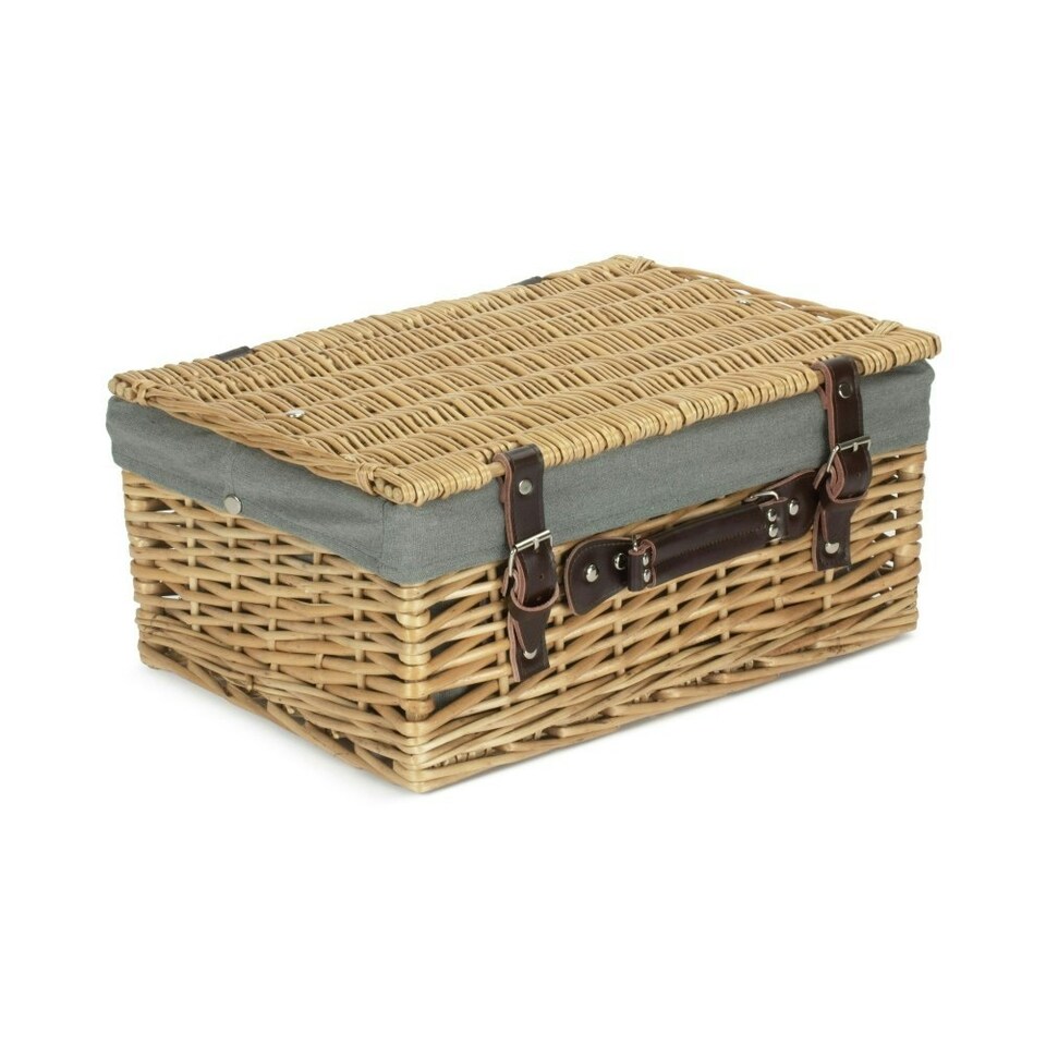 image 1 of 40cm Buff Wicker Picnic Basket with Lining | Grey | Grey | One Size