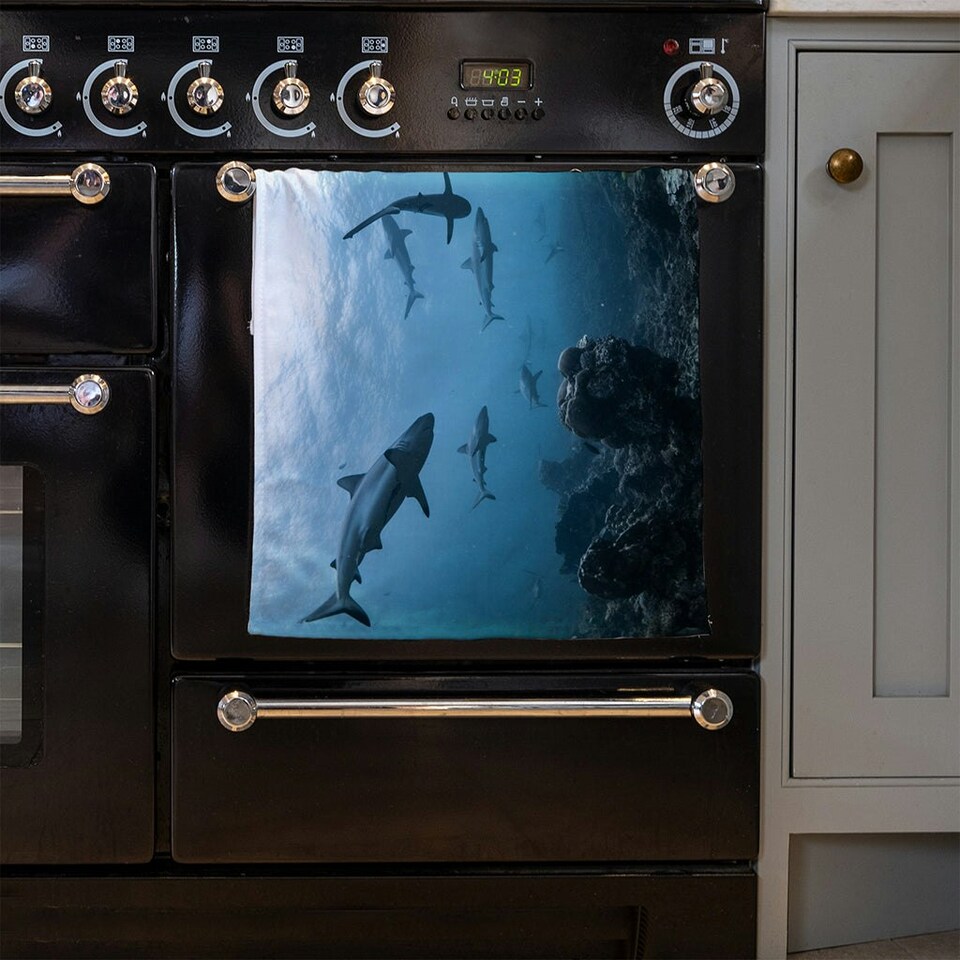 image 1 of Schooling grey reef sharks, Ningaloo reef, Western Australia (Kitchen Towel)