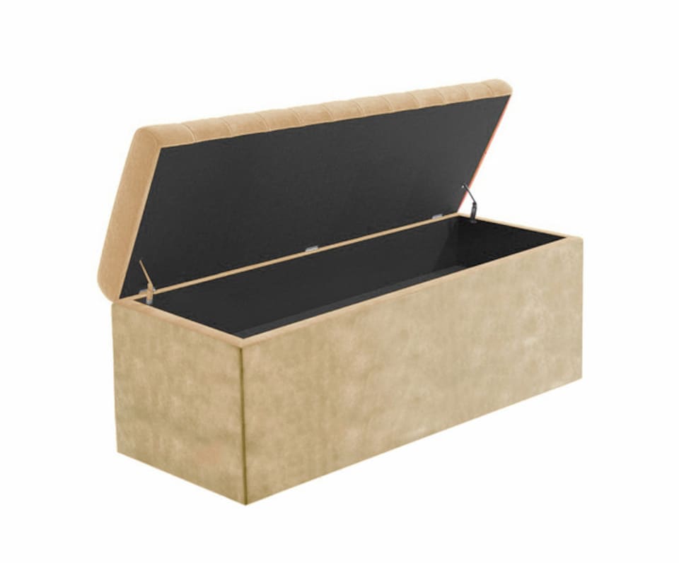 image 1 of 180cm Large Plain Safar Storage Ottoman Box, Mink Plush Velvet Upholstered Deep Storage Ottoman End of Bed Bench