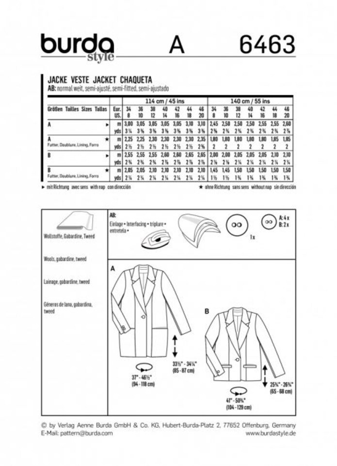 image 1 of Burda 6463 Paper Sewing Pattern – Women’s Jacket, UK Sizes 8–20, Intermediate
