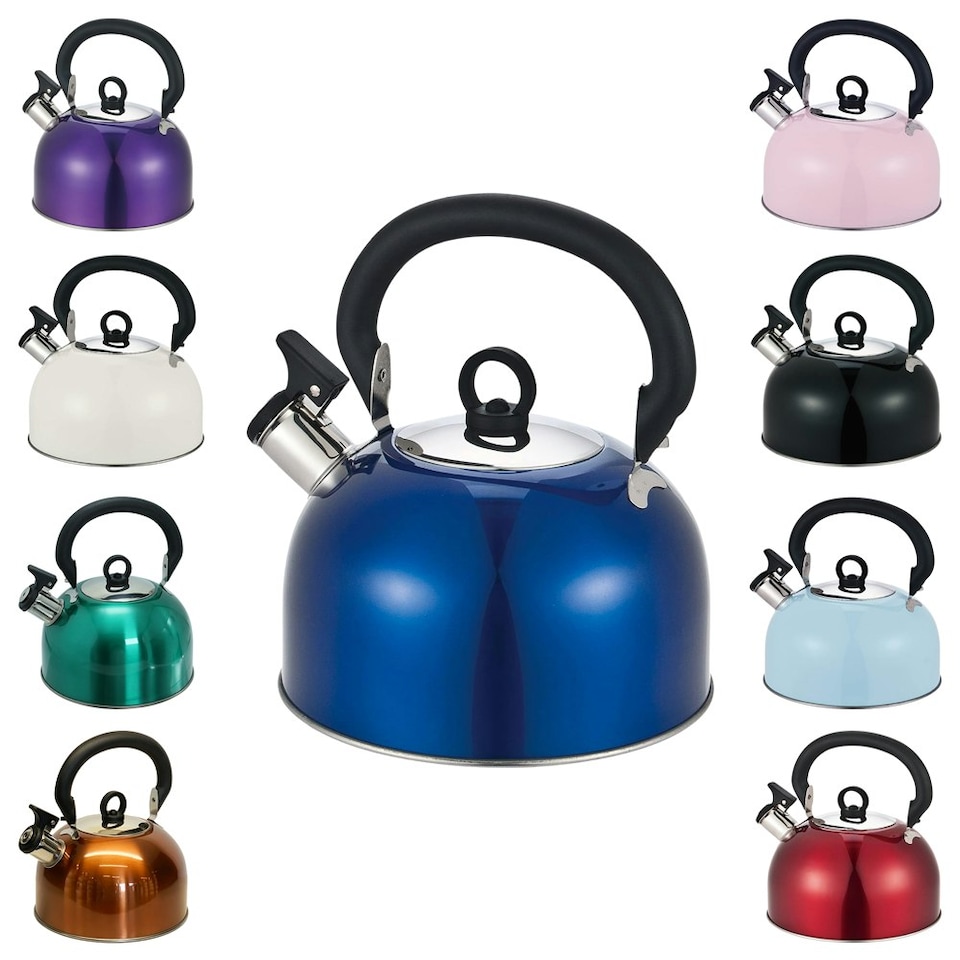 image 1 of Buckingham Stainless Steel Camping Whistling Kettle 2.5 Litre , Metallic Blue